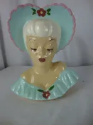 1940s Shawnee USA Aqua Pink Lady Head Vase Wall Pocket