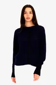 Crew Neck Waffle Pullover Top with Grosgrain Trim - DELILAH