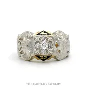 0.33ctw 32nd Degree Scottish Rite Masonic Ring with Diamond Cluster in 10k Two-Tone Gold