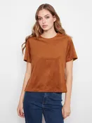 CHARLIE B  Faux Suede Short Sleeve Top With Back Zipper