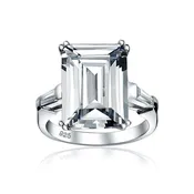 10CT Emerald-Cut CZ Statement Engagement Ring Gold Plated Sterling Silver