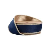 2 1/2" Reversible Classic Velvet Wired Ribbon Navy/Gold