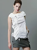 Shirred and Ruffled Drawstring Sleeveless Blouse Top