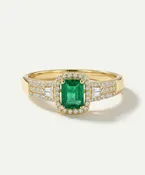 Aanika V. Emerald & Diamond Emerald-Cut Halo Baguette Split Shank Ring -