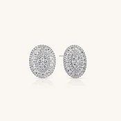 18K White Gold Diamond Oval Cluster Double Halo Earrings — Zoland