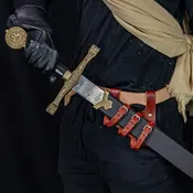 Ace Dueler Genuine Leather Three Strap Universal Renaissance Accessory Sword Dagger Right-Handed Belt Frog- Maroon