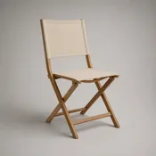 Chaise pliante en hêtre massif et toile polyester écrue – 82 × 46 × 52 cm