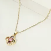 14K Gold Plated Colorful CZ Stone Quatrefoil Pendant Necklace