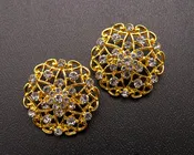 1 1/4" Yellow Gold Round Rhinestone Brooch Pin- Pack of 12