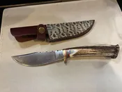 10.5" Fixed Knife with Antler Handle and Rattlesnake Sheath