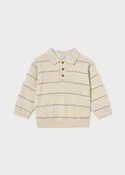 Boys' Long Sleeve Knit Polo in Stone