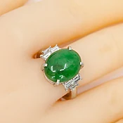 1950s Platinum GIA Certified Cabochon Natural Jadeite Jade Diamond Ring — New Pagoda Specialty