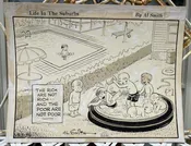Al Smith Original Cartoon Drawing, "Life in the Suburbs," Children — Sir Richards Antiques & Fine Art Center ~ Est. 1971