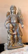18th-C. Spanish Painted and Parcel-giltwood Statue Of Tobias And Angel