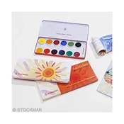 Stockmar Opaque Colour Box Set (12 colours pan paints, opaque white paint tube, brush, and palette)