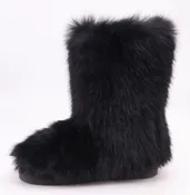 Black Faux Fur Fluffy Flatform Mid Calf Boots