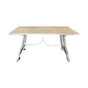 19th Century Cerused White Washed Spanish Dining or Trestle Table or Desk with Forged Iron Stretchers