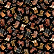 Yellowstone 108" Fabric Collection - Cowboy Boots Black 108"