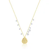 14k Brushed Gold Disc and Diamond Necklace