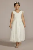 Faux-Wrap Flutter Sleeve Chiffon Flower Girl Dress | David's Bridal