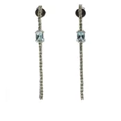 14k Gold 2 5/8'' Aquamarine & Diamond Dangle Earrings