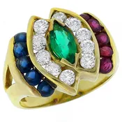 0.40ct Emerald 0.60ct Ruby1.00ct  Diamond  0.60ct Sapphire Gold Ring