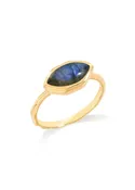 14K Gold Plated 925 Silver Marquise Labradorite Wave Band Ring