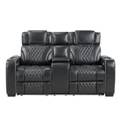 Apex Power Double Reclining Love Seat With Center Console, Power Headrests, Storage Arms With Cup Holders, Wireless Charger, Air Massage And Heat, LED Lighting And Charging Ports