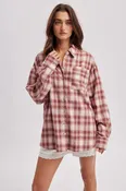 a quick dip patterned flannel shirt - pink mocha