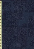 419 - Japanese Silk - Floral Squares - Blue & Black