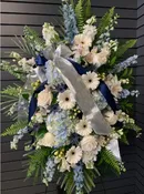 BLUE & WHITE TRIBUTE STANDING SPRAY