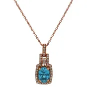 14K Rose Gold Oval Blue Zircon and Diamond Pendant 18 Inch Necklace