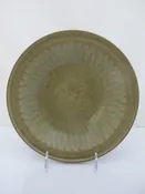 Chinese LONGQUAN Ming Style CELADON Olive Green Fluted Shallow Bowl Dish