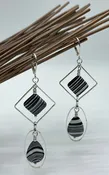 Oversized sterling silver earrings with zebra jasper and geometric shapes