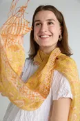 Color Island, Silk, Medium Handmade Batik Art Scarf in Yellow Vine print