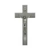 10" Grey Wood Crucifix with Antiqued Pewter Corpus