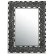 24X18" Black Onyx Mosaic Crackled Glass Jewel Tone Framed Rectangular Wall Mirror, Handmade Decorative Wall Mirror