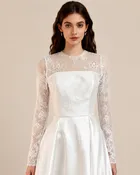 High-Neck Long-Sleeve Chantilly Lace Bridal Topper | Sira D’ Pion |