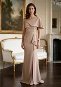 Asymmetrical Fold Over Stretch Crepe Evening Gown