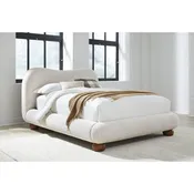 Afra Chenille Upholstered Wood Leg Platform Bed in Chinchilla