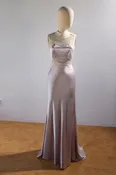 David Fielden Long Satin & Lace Dress — Lilac