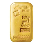 100 Gram Valcambi Suisse .9999 Fine Gold Bar  – Cast