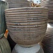 14" BAMBOO EGG POT YELLOW/BROWN