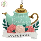 “A Baby is Brewing” Teapot Ornament – Personalized Expecting Baby Keepsake