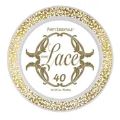 10.25″ LACE PLATES – WHITE W/ GOLD EDGE 40 CT.
