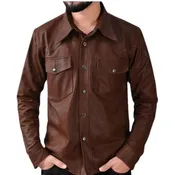 Adorn Button Cuffed Leather Shirt