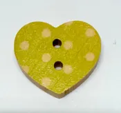 18mm 2 hole white spotted wood heart Lime Green