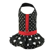 Black Polka Dot Ruffled Dog Cat Harness