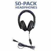 50 Pack of Smart-Trek Deluxe USB-C Plug Stereo Headphone with Metallic Purple Accents and In-Line Volume Control