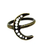 Antique Bronze Moon Ring with Milky Opals
